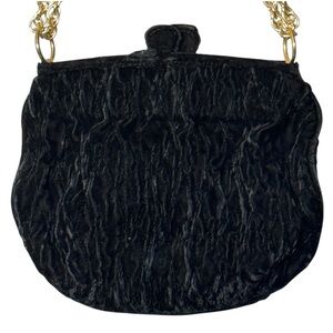 Vintage Magid Black Velvet Crepe Shoulder Evening Bag with Gold Chain
